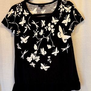 Talbots Black and White Butterfly Top